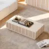 Aura 47" Ash Wood Slatted Coffee Table with Sintered Stone Top – Whitewash