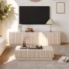 Aura 47" Ash Wood Slatted Coffee Table with Sintered Stone Top – Whitewash