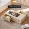Aura 47" Ash Wood Slatted Coffee Table with Sintered Stone Top – Whitewash
