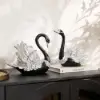 2-Piece Resin Swan Figurines – Elegant Black & Silver Swan Decorative Storage Set
