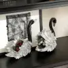 2-Piece Resin Swan Figurines – Elegant Black & Silver Swan Decorative Storage Set