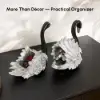 2-Piece Resin Swan Figurines – Elegant Black & Silver Swan Decorative Storage Set