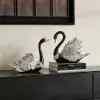 2-Piece Resin Swan Figurines – Elegant Black & Silver Swan Decorative Storage Set
