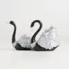 2-Piece Resin Swan Figurines – Elegant Black & Silver Swan Decorative Storage Set