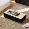 Aura 47" Ash Wood Slatted Coffee Table with Sintered Stone Top – Black