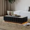 Aura 47" Ash Wood Slatted Coffee Table with Sintered Stone Top – Black