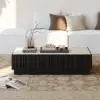 Aura 47" Ash Wood Slatted Coffee Table with Sintered Stone Top – Black