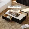Aura 47" Ash Wood Slatted Coffee Table with Sintered Stone Top – Black