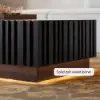 Aura 47" Ash Wood Slatted Coffee Table with Sintered Stone Top – Black