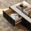 Aura 47" Ash Wood Slatted Coffee Table with Sintered Stone Top – Black