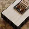 Aura 47" Ash Wood Slatted Coffee Table with Sintered Stone Top – Black