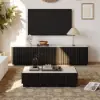 Aura 47" Ash Wood Slatted Coffee Table with Sintered Stone Top – Black