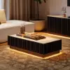 Aura 47" Ash Wood Slatted Coffee Table with Sintered Stone Top – Black