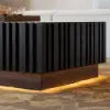 Aura 47" Ash Wood Slatted Coffee Table with Sintered Stone Top – Black