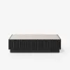 Aura 47" Ash Wood Slatted Coffee Table with Sintered Stone Top – Black