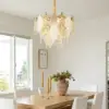 Luxury Tiered Leaf Glass & Crystal Chandelier with Adjustable Hanging Height