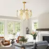 Luxury Tiered Leaf Glass & Crystal Chandelier with Adjustable Hanging Height