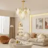 Luxury Tiered Leaf Glass & Crystal Chandelier with Adjustable Hanging Height