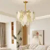 Luxury Tiered Leaf Glass & Crystal Chandelier with Adjustable Hanging Height