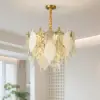 Luxury Tiered Leaf Glass & Crystal Chandelier with Adjustable Hanging Height
