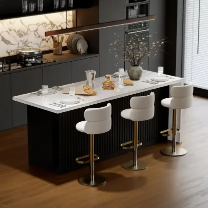 Picture of Modern 183 cm Glossy Sintered Stone Top Kitchen Island with Storage, White & Black