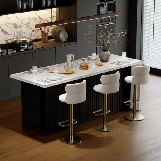 Modern 183 cm Glossy Sintered Stone Top Kitchen Island with Storage, White & Black