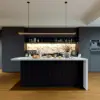 Modern 183 cm Glossy Sintered Stone Top Kitchen Island with Storage, White & Black