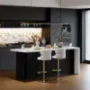 Modern 183 cm Glossy Sintered Stone Top Kitchen Island with Storage, White & Black