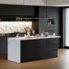 Modern 183 cm Glossy Sintered Stone Top Kitchen Island with Storage, White & Black