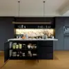 Modern 183 cm Glossy Sintered Stone Top Kitchen Island with Storage, White & Black