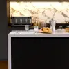 Modern 183 cm Glossy Sintered Stone Top Kitchen Island with Storage, White & Black