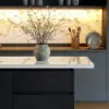 Modern 183 cm Glossy Sintered Stone Top Kitchen Island with Storage, White & Black