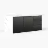 Modern 183 cm Glossy Sintered Stone Top Kitchen Island with Storage, White & Black