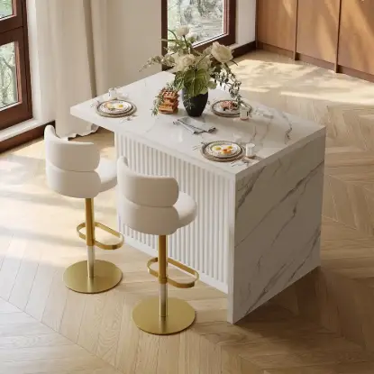 Picture of Modern 130 cm Glossy Sintered Stone Kitchen Island with Storage, White