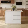 Modern 130 cm Glossy Sintered Stone Kitchen Island with Storage, White