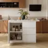 Modern 130 cm Glossy Sintered Stone Kitchen Island with Storage, White