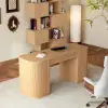 72.8" Natural Sliding Door Etagere Bookshelf 5-Shelf Tall Book Shelf Rich Storage