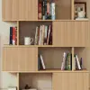 72.8" Natural Sliding Door Etagere Bookshelf 5-Shelf Tall Book Shelf Rich Storage