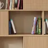 72.8" Natural Sliding Door Etagere Bookshelf 5-Shelf Tall Book Shelf Rich Storage