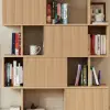 72.8" Natural Sliding Door Etagere Bookshelf 5-Shelf Tall Book Shelf Rich Storage