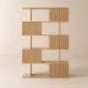 72.8" Natural Sliding Door Etagere Bookshelf 5-Shelf Tall Book Shelf Rich Storage