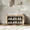 32'' Wood Veneer Whitewash Shoe Storage Entryway Bench with Shoe Rack