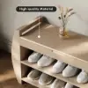 32'' Wood Veneer Whitewash Shoe Storage Entryway Bench with Shoe Rack