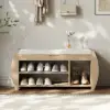 40'' Wood Veneer Whitewash Shoe Storage Entryway Bench with Shoe Rack