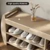 40'' Wood Veneer Whitewash Shoe Storage Entryway Bench with Shoe Rack