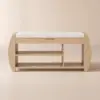 40'' Wood Veneer Whitewash Shoe Storage Entryway Bench with Shoe Rack