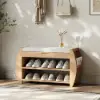 32'' Solid Wood Natural Shoe Storage Entryway Bench with Shoe Rack