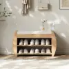 32'' Solid Wood Natural Shoe Storage Entryway Bench with Shoe Rack