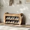 32'' Solid Wood Natural Shoe Storage Entryway Bench with Shoe Rack