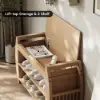 32'' Solid Wood Natural Shoe Storage Entryway Bench with Shoe Rack